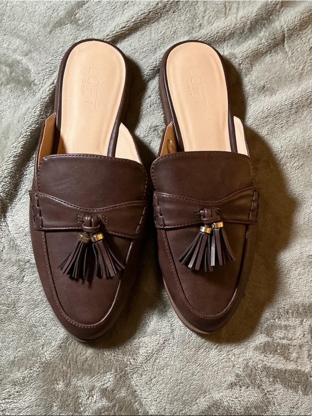 LOFT Brown Tassel Slip-On Mule Loafers
